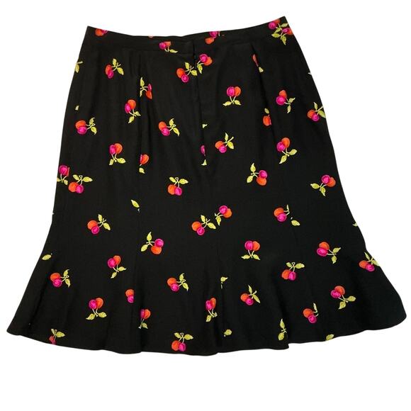 Dana Buchman Petites Silk Cherry Print Skirt 10P Black A-Line Vintage Y2K - Picture 2 of 8